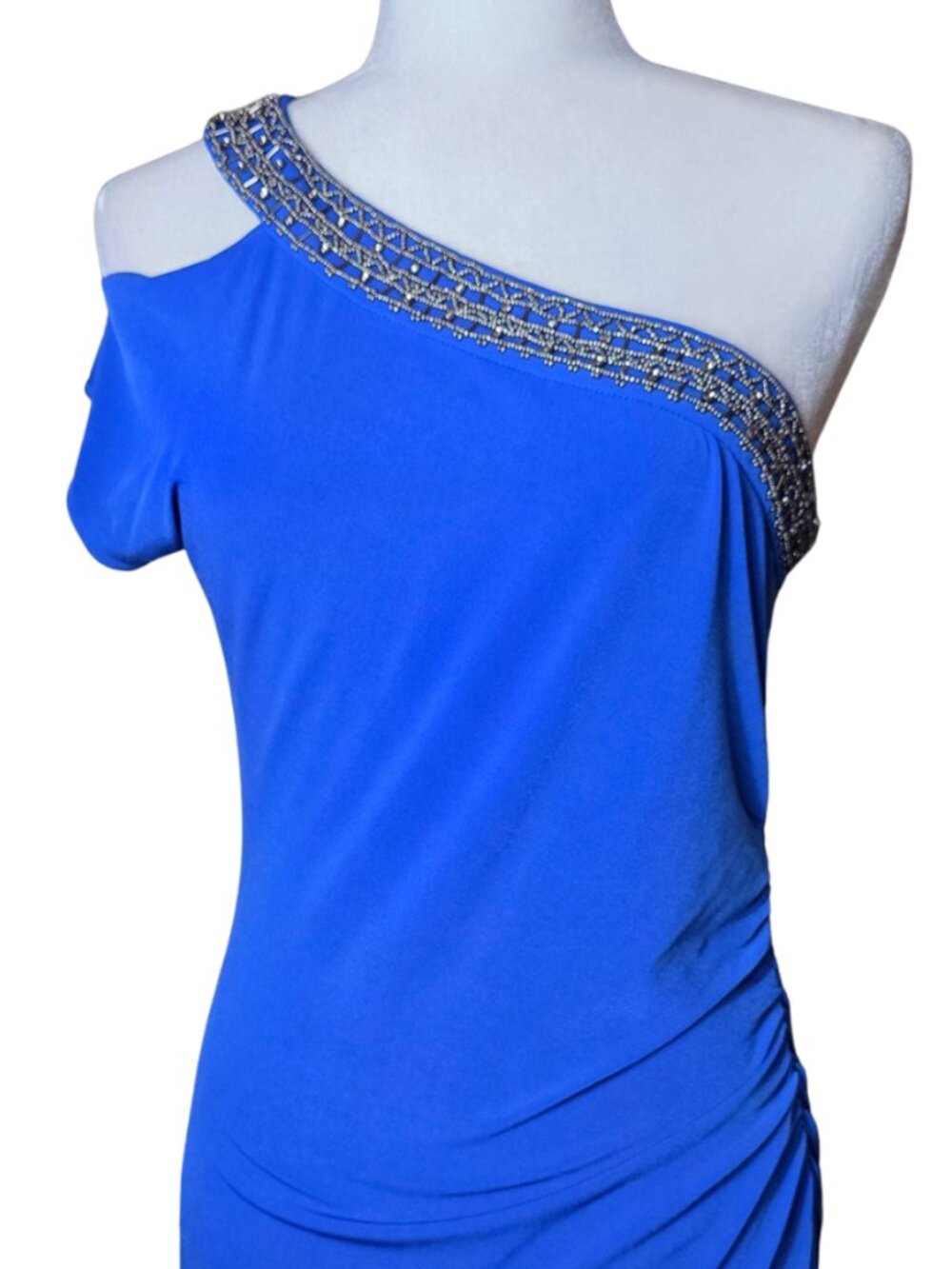 CIANNI BINNI Blue one shoulder dress beaded S NWT